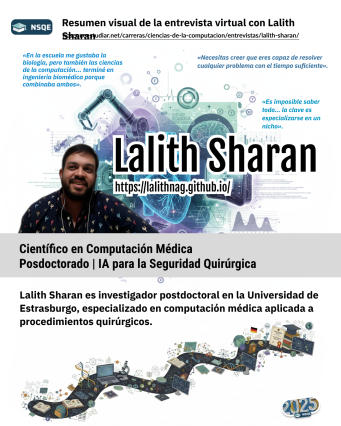 Tapa del resumen visual de la entrevista con el Científico en Computación Médica Lalith Sharan