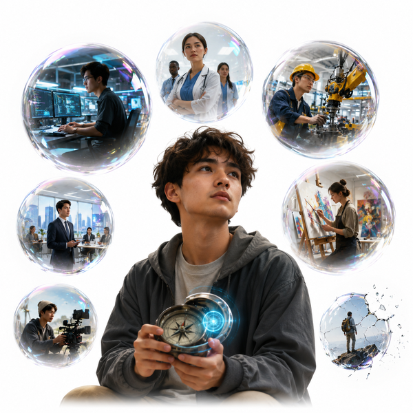 Estudiante comparando carreras con diferentes perspectivas de empleo e ingresos