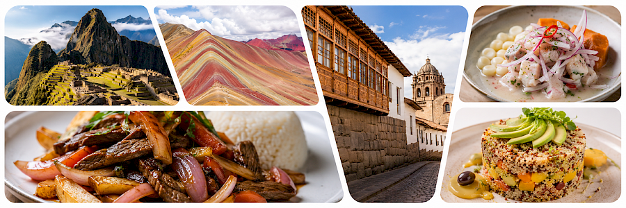 Machu Picchu, montañas, arquitectura colonial y gastronomía representativos del turismo en Perú