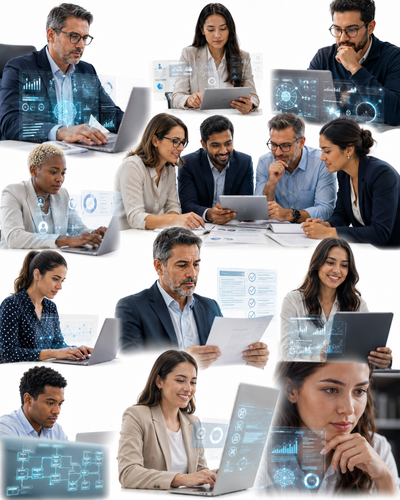 Administrador de empresas utilizando datos para tomar decisiones de negocio