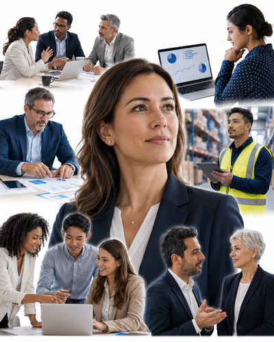 Profesional de Administración de Empresas analizando información de una organización