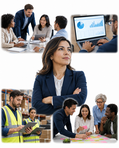 Administradora y gestora de proyectos trabajando con herramientas digitales