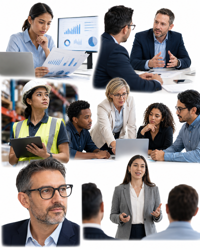 Administradores y gestores empresariales reunidos para planificar una estrategia